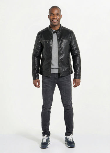 Veste zippée simili cuir style motard Noir