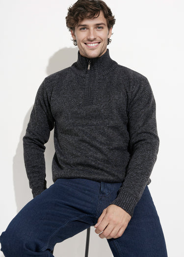 Pull col zippé chaud intérieur polaire Noir