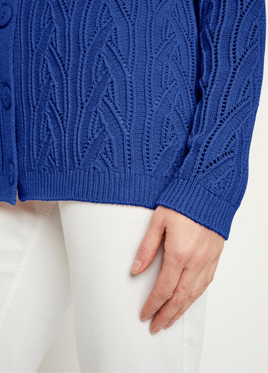 Gilet court boutonné ajouré Bleu