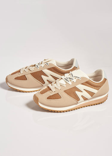 Sneakers multimatières + 2 paires lacets Beige