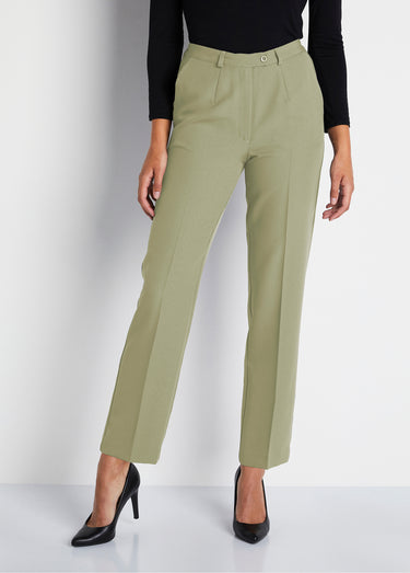 Pantalon droit taille semi-élastiquée tissu infroissable Vert Amande