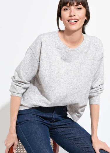 Pull col rond dégagé chaud avec laine Gris Clair