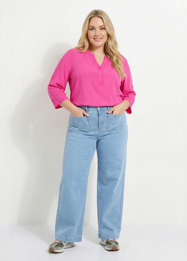 Tunique col tunisien et manches 3/4 Fuchsia