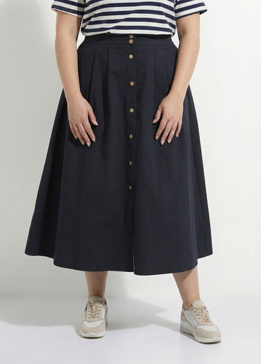 Jupe longue ample boutonnée, en coton Noir