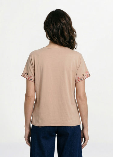 T-shirt manches courtes plastron brodé Beige