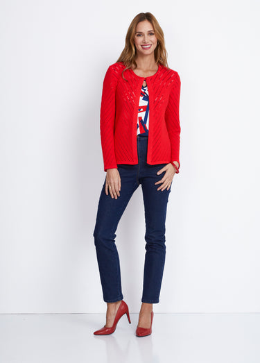 Gilet court boléro maille ajourée Rouge