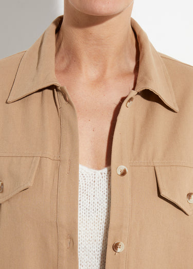Veste courte en denim, détails ajourés Camel