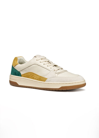 Baskets multicolores cuir lisse et suédé Beige/Moutarde/Vert