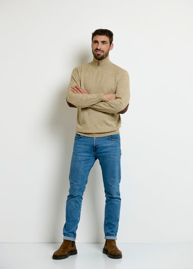 Pull col camionneur détails contrastants Beige