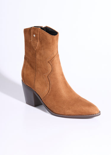 Boots western pointues, talon biseauté Camel