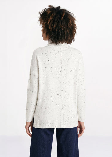 Pull-tunique chaud moucheté col roulé Ecru