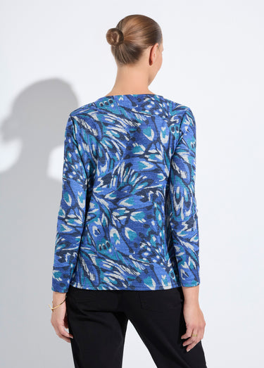 T-shirt chaud col rond imprimé Imprime/Bleu