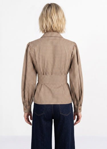 Chemisier à carreaux, taille à ceinturer Marron/Ecru