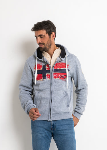 Sweat à capuche zippé poche kangourou Gris/Marine