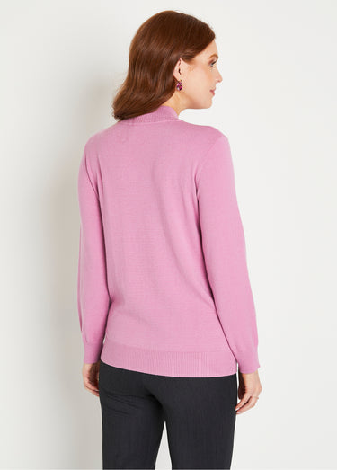 Pull doux uni col montant modal mélangé Rose
