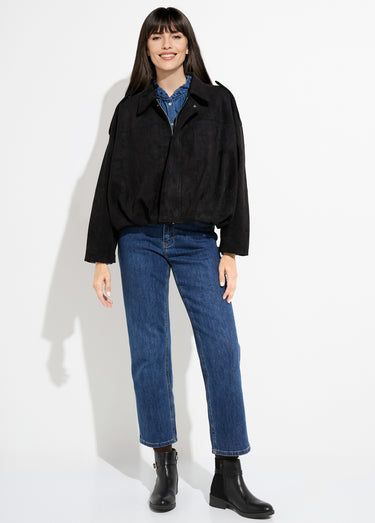 Veste oversize suédine, taille resserrée Noir