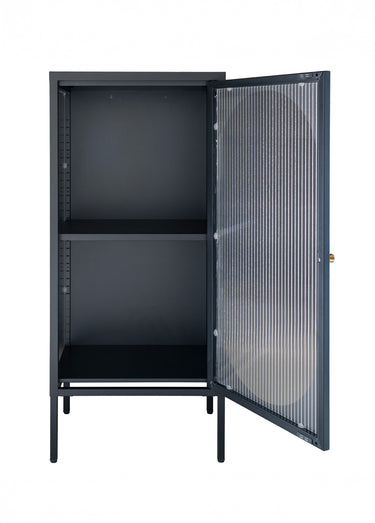 Vitrine bois manguier, porte verre ondulé Noir