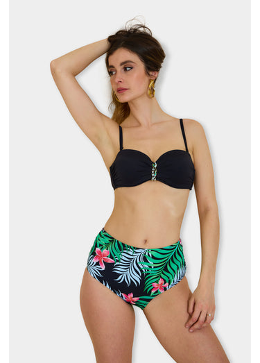 Maillot de bain 2 pièces thème exotique Noir