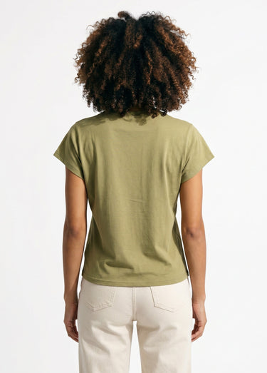T-shirt coton encolure broderie anglaise Kaki