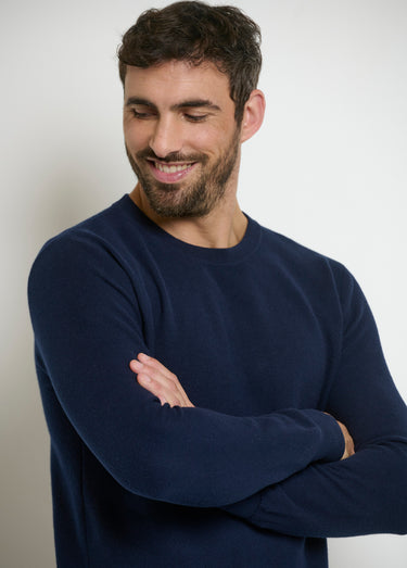 Pull col rond maille piquée fantaisie Bleu Marine