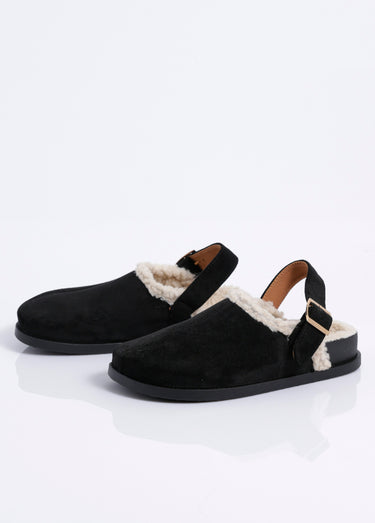 Mules fourrées en suédine, bride talon Noir