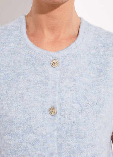 Gilet sans manches boutons dorés maille bouclette Bleu