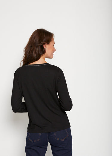 Tunique manches longues motif et strass Noir