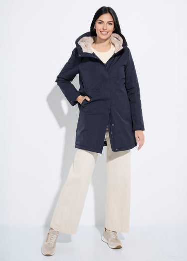 Parka chaude déperlante doublure fourrure Marine