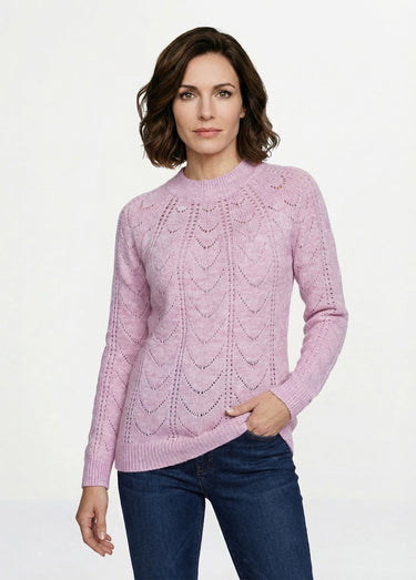 Pull maille chinée ajourée col rond Lilas