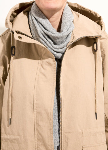 Parka zippée pressionnée à capuche déperlante Sable