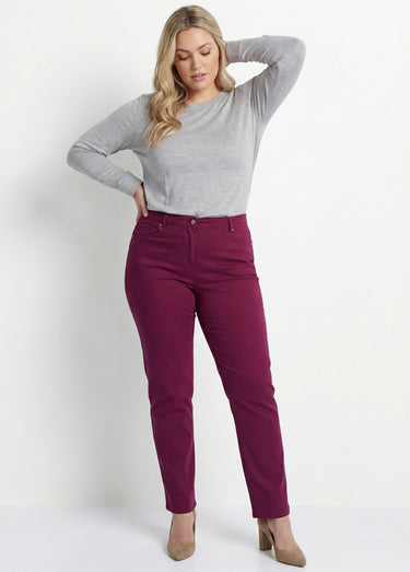 Pantalon droit 5 poches coton stretch Bordeaux