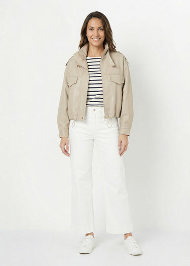 Blouson motard en simili cuir pastel Beige