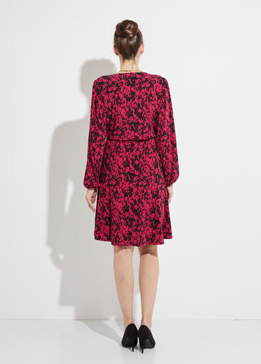 Robe courte cache-coeur imprimé tachiste Noir/Fuchsia