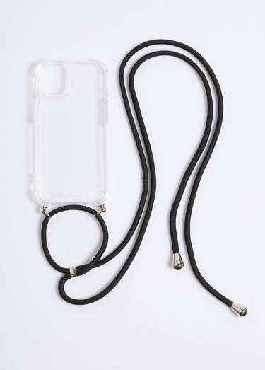 Coque silicone et cordon pour iPhone 13 ou 14 Transparent/Noir