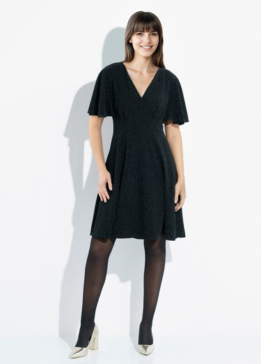 Robe évasée col V maille métallisée Noir