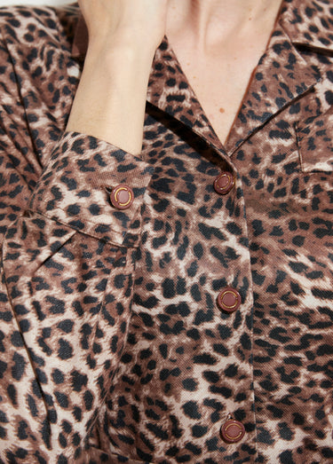 Robe mi longue col tailleur imprimé léopard Marron