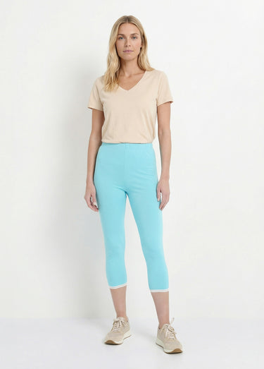 Legging court galon ajouré coton stretch Turquoise