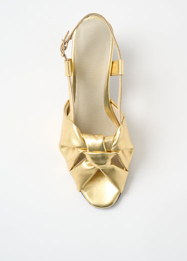 Sandales ouvertes fines brides à talons cuir Dore