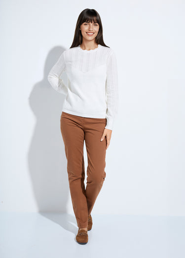 Pull doux col rond manches longues blousantes Ecru