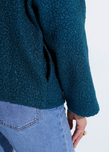 Caban court uni façon laine bouclée Vert Canard