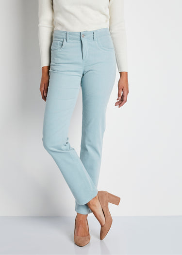 Pantalon 5 poches velours milleraies Vert d'eau