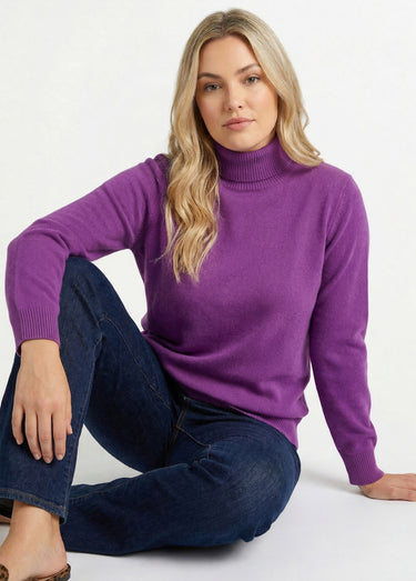 Pull doux col roulé manches longues Violet