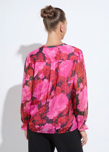 Tunique col V voile imprimé motifs dorés Rouge/Noir