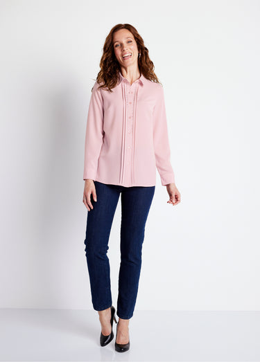 Chemisier uni boutonné long strass col chemise Rose