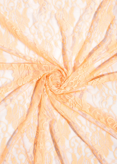 Coupon tissu broderie fleurs et tulle 3O Orange