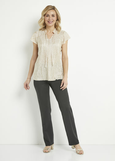 T-shirt long imprimé doré manches courtes Beige