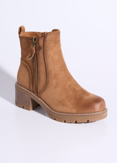 Boots zippées à talon, bout effet used Camel