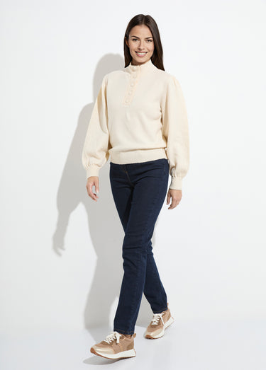 Pull chaud col montant boutonné Ecru