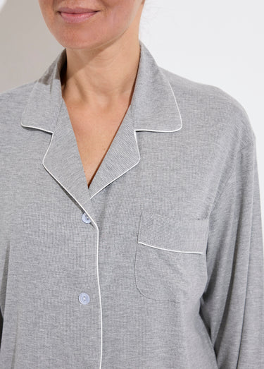 Pyjama long en maille cotelée Gris