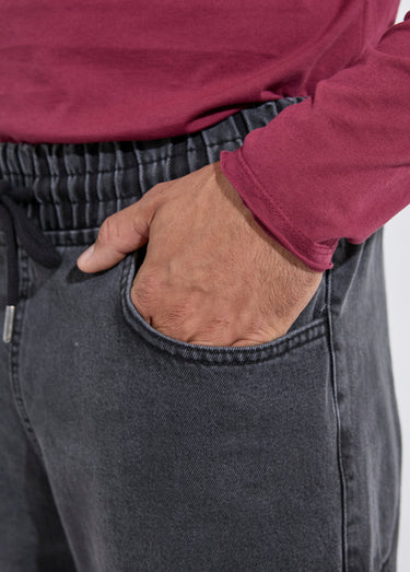 Jean cargo bas zippé, taille élastiquée Noir